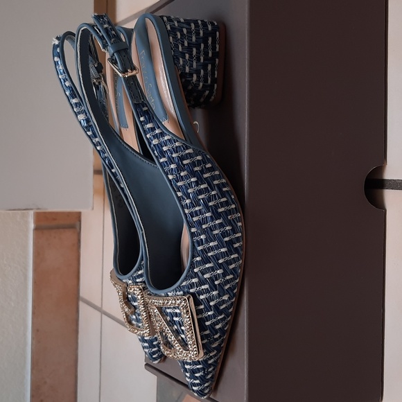 Franco Sarto Textured Blue Slingback Heels Sz 6.5 - Picture 3 of 9